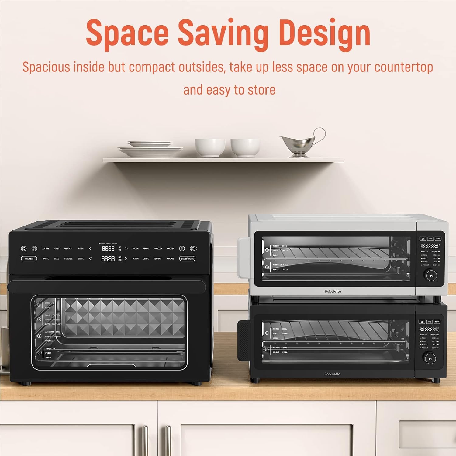 Air Fryer Toaster Oven Combo, Fabuletta 10-in-1 Countertop Convection Oven, Oil-Less Air Fryer Oven Fit 13" Pizza, 9 Slices Toast, 5 Accessories, 1800W, Dehydrate, Reheat, Bake