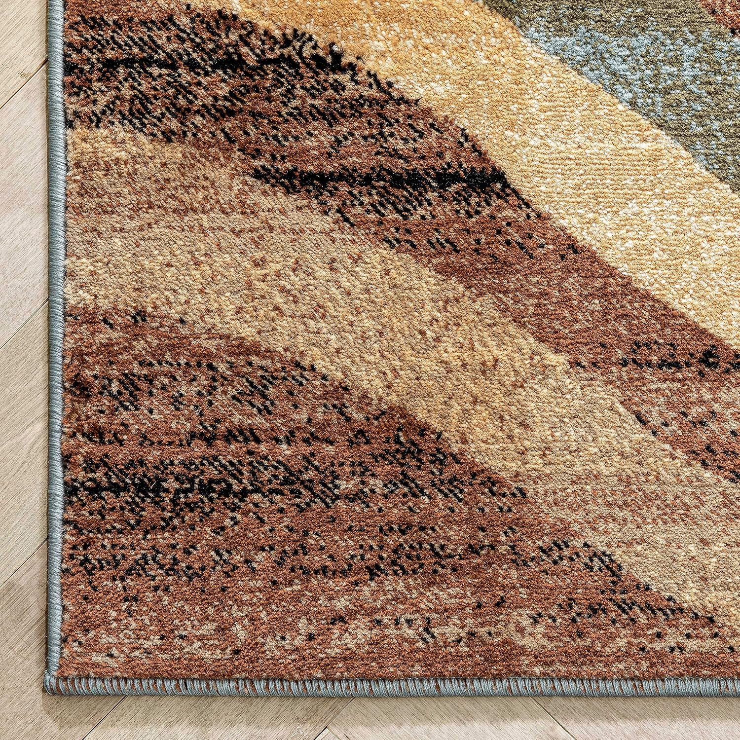Hudson Waves Blue Brown Geometric Modern Casual Area Rug 8x10 8x11 ( 7'10" x 9'10" ) Easy to Clean Stain Fade Resistant Shed Free Abstract Contemporary Natural Lines Multi Soft Living Dining Room Rug