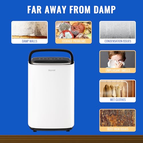 WANAI 30 Pints Dehumidifier for Basements with Drain Hose, 2500 Sq.Ft Dehumidifiers Auto Drain or Manual Drainage, Small Dehumidifier for Home Bedroom Bathroom with 2.2L Water Tank, 3 Modes, 24Timer