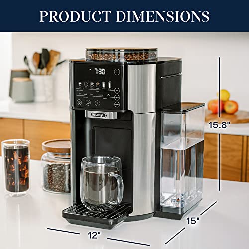 De'Longhi TrueBrew Drip Coffee Maker, Built in Grinder, Single Serve, 8 oz to 24 oz with 40 oz Carafe, Hot or Iced Coffee, Stainless,CAM51035M, Silver/Black
