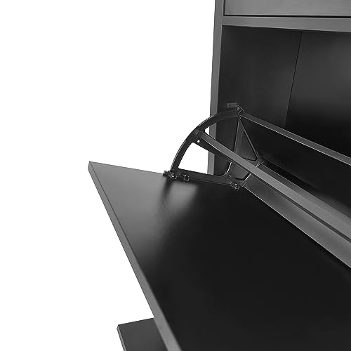 Knocbel Entryway Narrow Shoes Cabinet with 2 Adjustable Shelves and Top Drawer, Entrance Hallway Foyer Freestanding Storage Organizer Unit 12 Pairs Shoe Rack (Black)