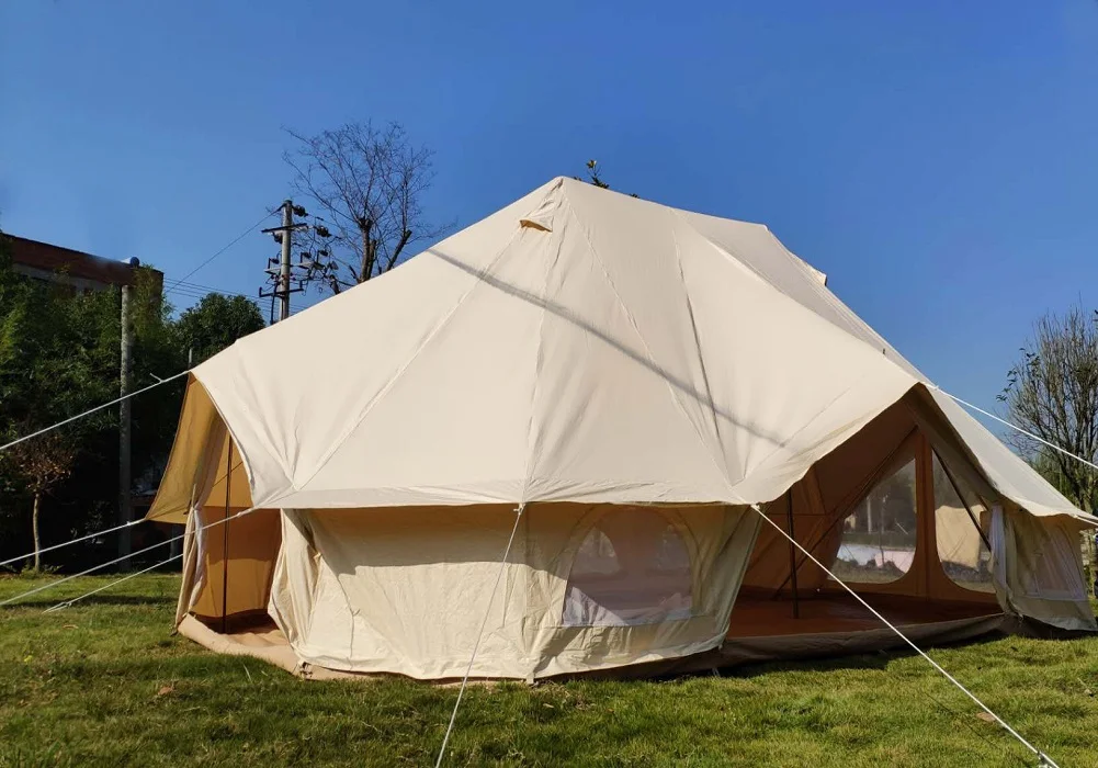 Latourreg Glamping Luxury Cotton Canvas 20ft x13ftx10ft Emperor Bell Tent Beige Canvas Yurt With Twin Pole For  8-12 Person