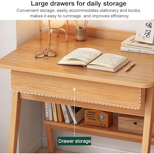 Home Office Writing Desk with Drawers, Modern Wood Table with Storage Shelves & Hooks, Computer Workstation Study Desk Writing Table Simple Zero Assembly without Chair(31.5inch/80cm, Walnut)