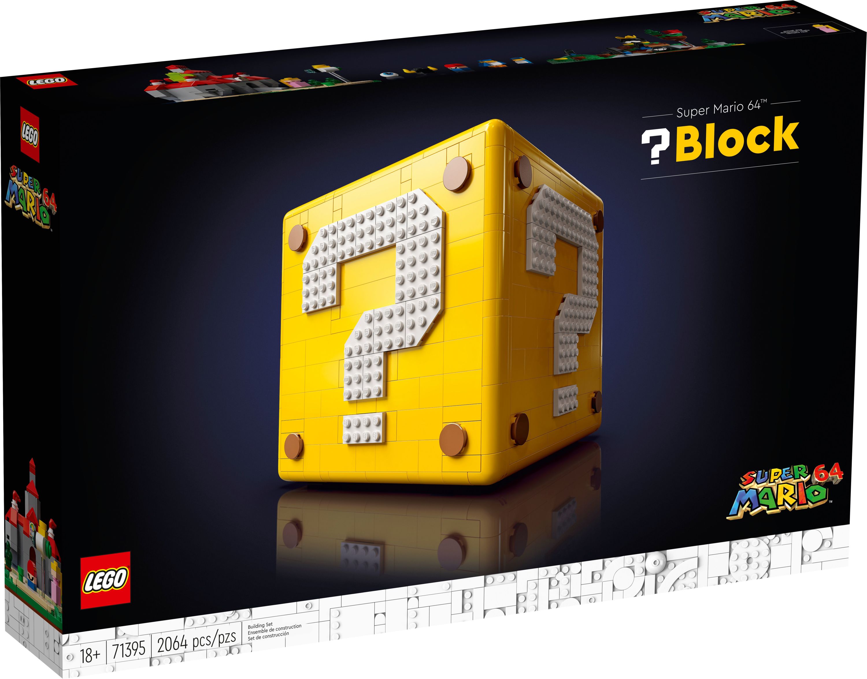 LEGO Super Mario 64 Question Mark Block 71395, 3D Model Set for Adults with Microscale Levels and Princess Peach & Yoshi Micro Figures
