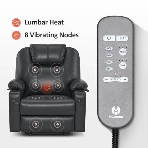 MCombo Power Lift Recliner Chair for Elderly, Lift Chair with Heat and Massage, FSC Certified, USB Ports, Cup Holders, Faux Leather 7040 (Black, Medium)