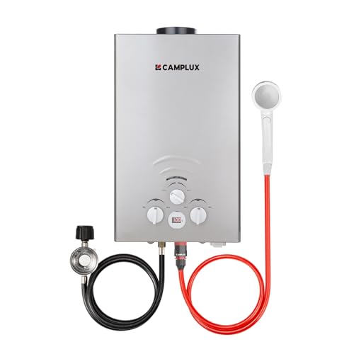 CAMPLUX 2.64 GPM Propane Portable Gas Water Heater, 68,000 BTU Outdoor Tankless Camping Water Heater with Digital Display, White