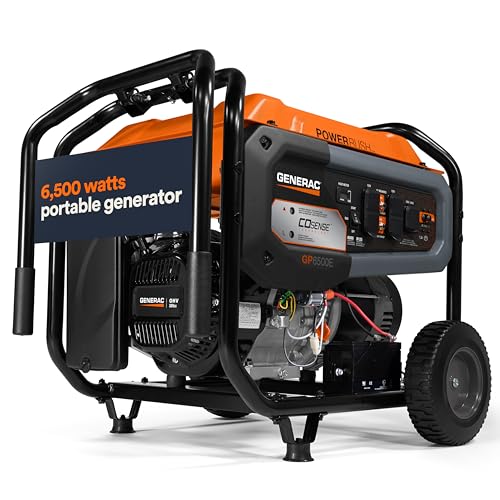 Generac 8,000-Watt Gas-Powered Portable Generator - Electric Start with COsense - PowerRush Advanced Technology - Reliable Power for Emergencies, Recreation, Home - 49 State Compliant - Orange/Black
