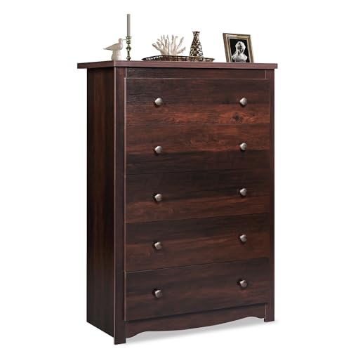 WLIVE Wood Dresser with 5 Drawers, Black Wooden Storage Cabinet, Organizer Drawers for Bedroom, Living Room, Hallway, Measuring 15.75" W * 31.50" D * 45.35" H ﻿
