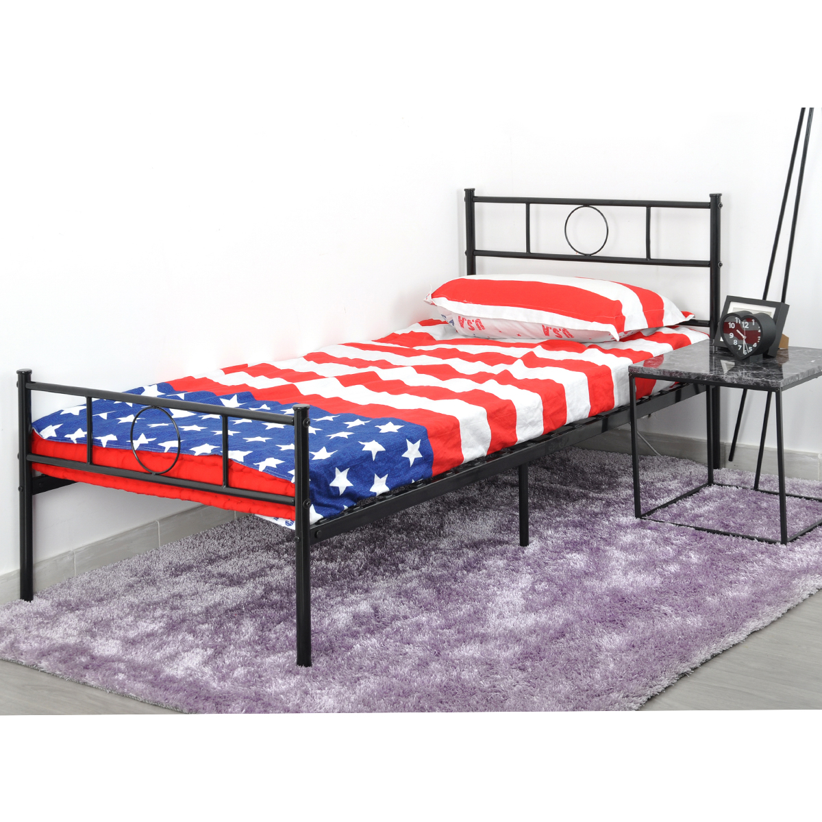 Teledu Metal Single Bed/Metal Platform Bed Frame/Foundation (Black)