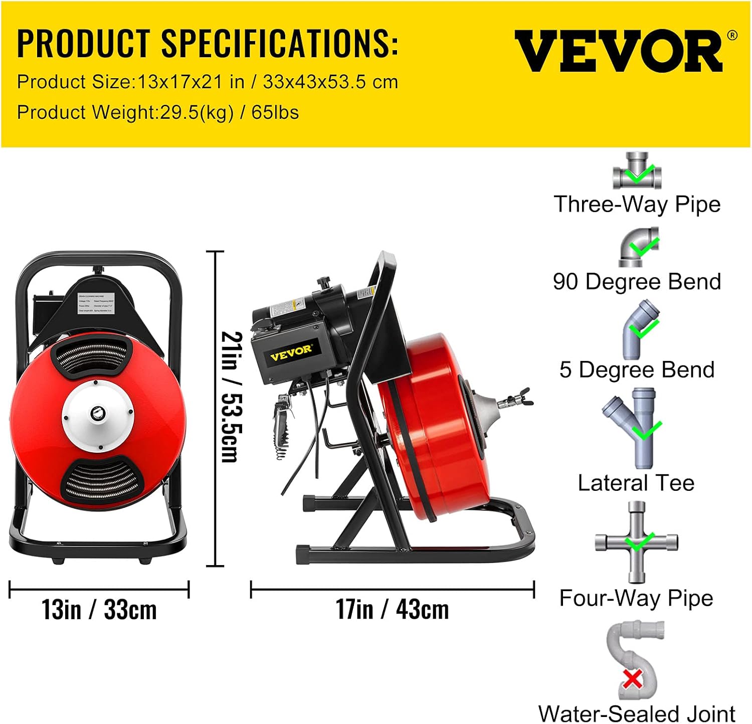 VEVOR 50FTx1/2Inch Drain Cleaner Machine Electric Drain Auger with 4 Cutter & Foot Switch Drain Cleaner Machine Sewer Snake Drill Drain Auger Cleaner for 1" to 4" Pipes