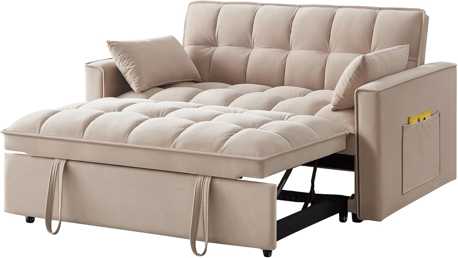 3 in 1 Multi-Functional Futon Loveseat Pull Out Couch Bed, Convertible Sleeper Sofa Bed with Adjustable Backrest and Pillows , 2 Seater Love Seat Lounge Chaise for Living Room Office RV Furniture