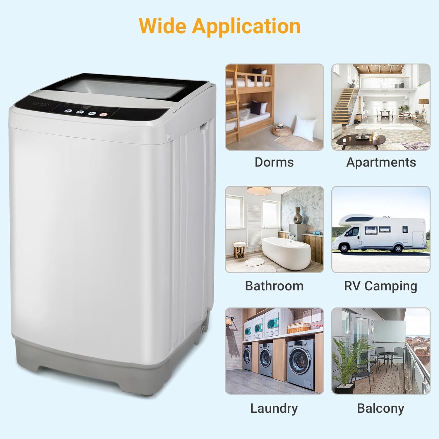 ROVSUN 13lbs Portable Washing Machine with Drain Pump, 1.32cu.ft Full-Automatic Washer with 10 Programs 8 Water Levels, Perfect for Apartments, RVs and Dorm