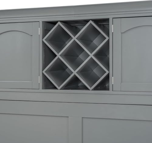 MERITLINE Queen Horizontal Murphy Bed Cabinet with Storage Bookcase Shelves and Charging Station,Wood Folding Grey Murphy Wall Bed for Adult