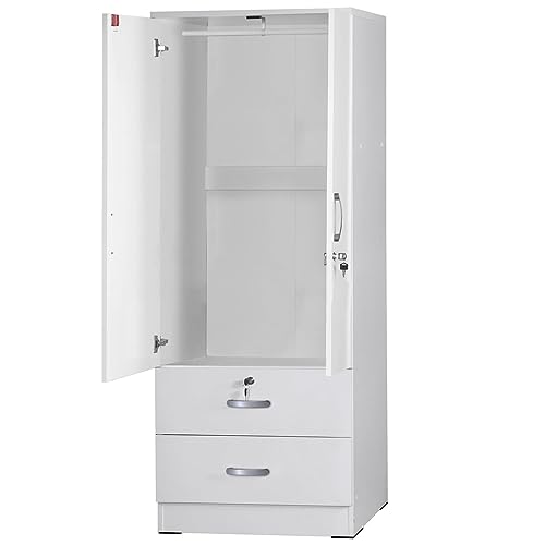 Grace Wood 2-Door Wardrobe Armoire with 2-Drawers Wardrobe Closet Armoire (White)