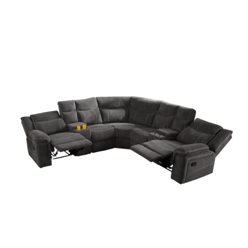 Power Recliner Sofa, Grey Fabric Reclining Sectional Couches with Two Recliners, Cup Holders, Storage Console for Home (Power Reclining)