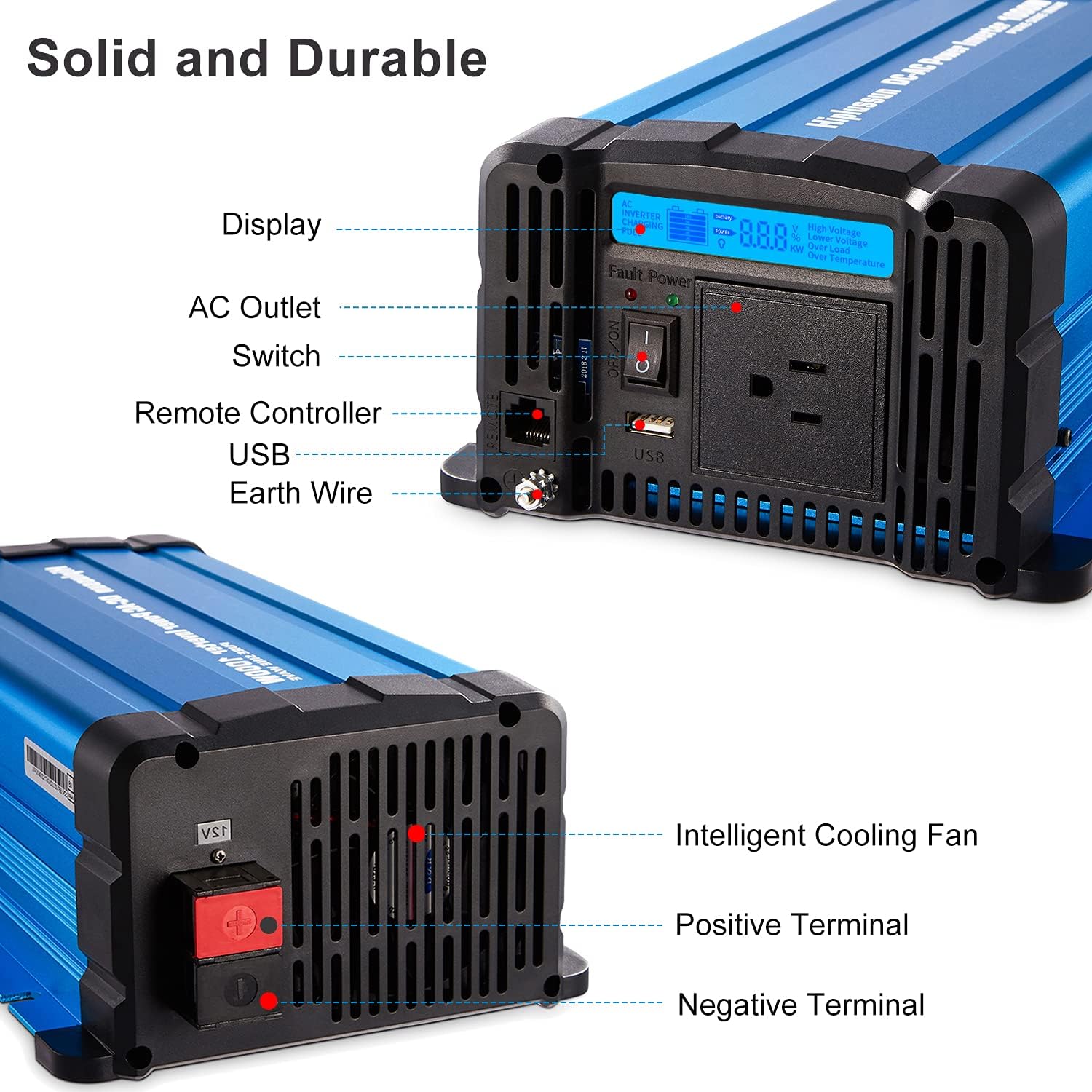 1000 watt Inverter Pure Sine Wave Power Inverter 12V to 110V Inverter DC to AC with Remote Controller and Display and USB Charger