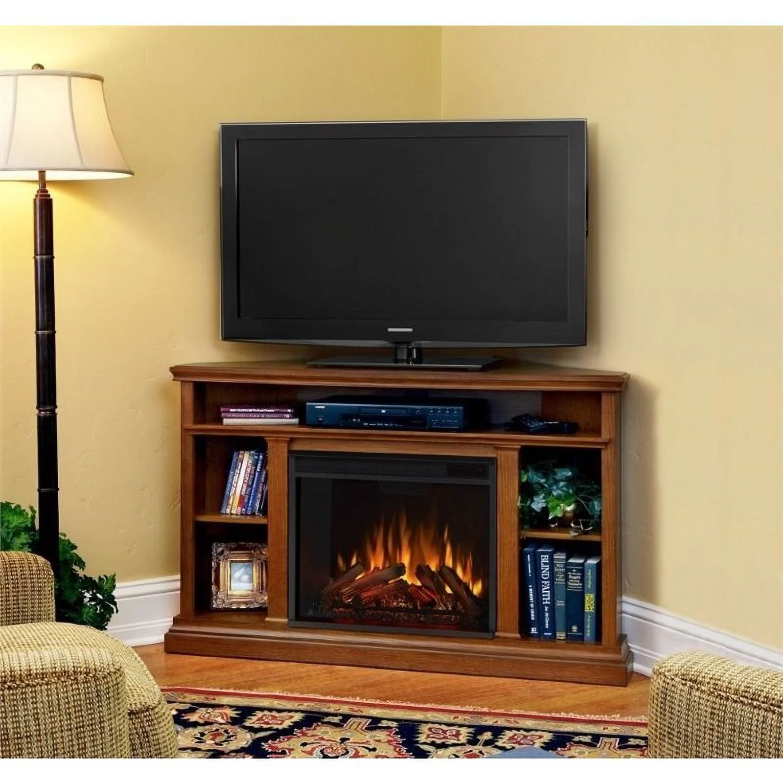Bowery Hill Traditional Wood Electric Corner Fireplace for TVs up to 50" in Oak