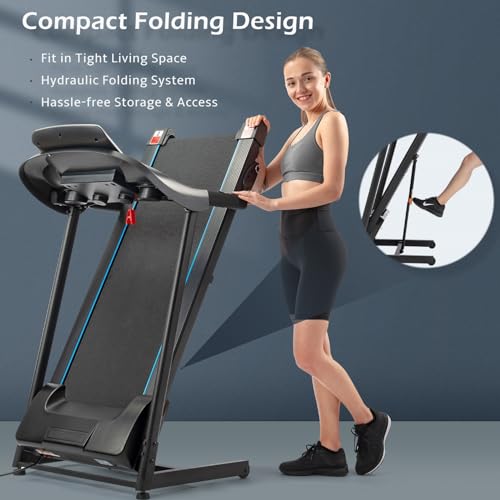Folding Treadmill with Incline, 330 LBS Weight Treadmills for Home Gyms, 3.5HP Electric Running Walking Jogging Machine w/Bluetooth APP Easy Installation Space Saving Treadmill