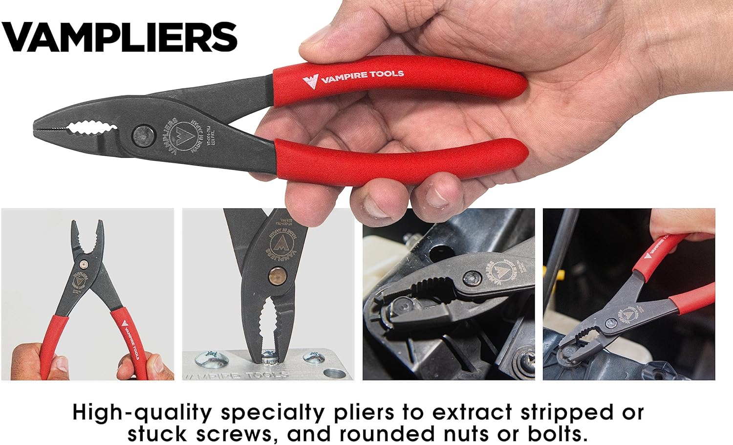 VAMPLIERS 4-Piece Screw Extractor Pliers Tool Set. High Carbon Steel. Made in Japan: 8" Linesman Combination Pliers, 7" Slip-Joint, 6.25" Multipurpose Pliers & 5" ESD Safe Grip Pliers + Tool Pouch.