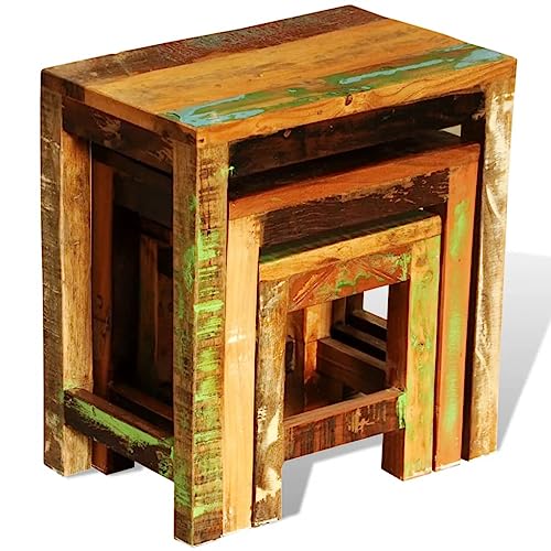 Nesting Table Set 3 Pieces Vintage , Wood,Rustic , Wood Nesting Tables Set of 3, Handcrafted Wooden Coffee Tables for Living Room, Side Tables, or Lamp/Plant Stands Accent Tables, Living Room Furnitur