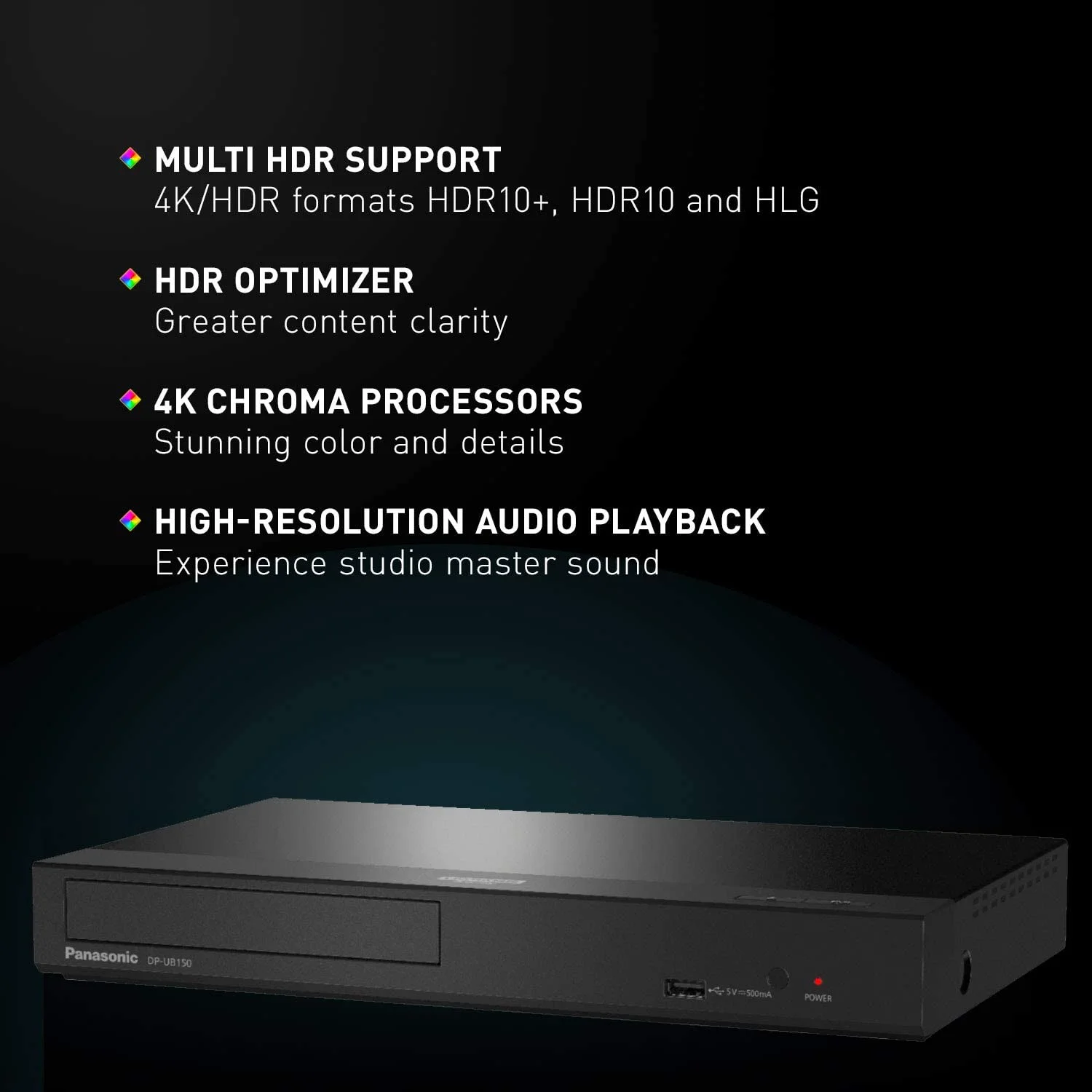 Panasonic 4K Blu Ray Player, Ultra HD Premium Video Playback and Hi-Res Audio - DP-UB150-K
