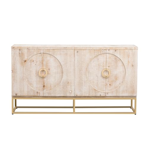 Modern Sideboard Buffet Cabinet with Shelves & 4 Doors, Large Storage Cabinet Coffee Bar Wine Bar Cabinet Wood Buffet Console Table for Entryway, Living Room, Study, Kitchen, Dining Room,Beige