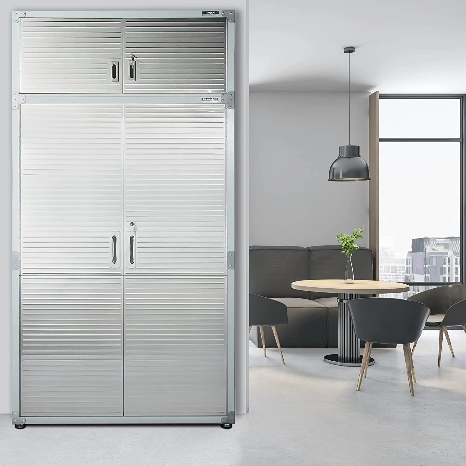 Seville Classics UltraHD Mega Steel Storage Cabinet, 48" W x 24" D x 72" H, Granite