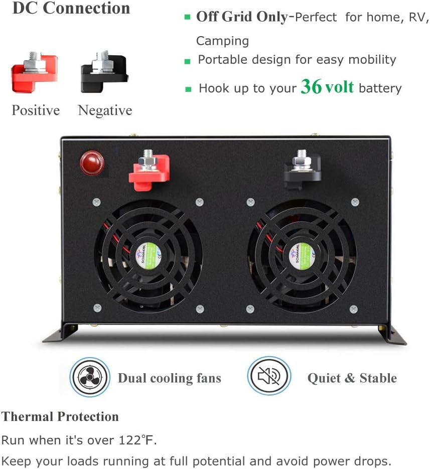 Reliable 8000W Continuous Power Heavy Duty Pure Sine Wave Power Inverter DC 48V to AC 120V with 4 AC Outlets Remote Control 66A Hardwire Terminal and LED Display for RV Car Solar System Emergency