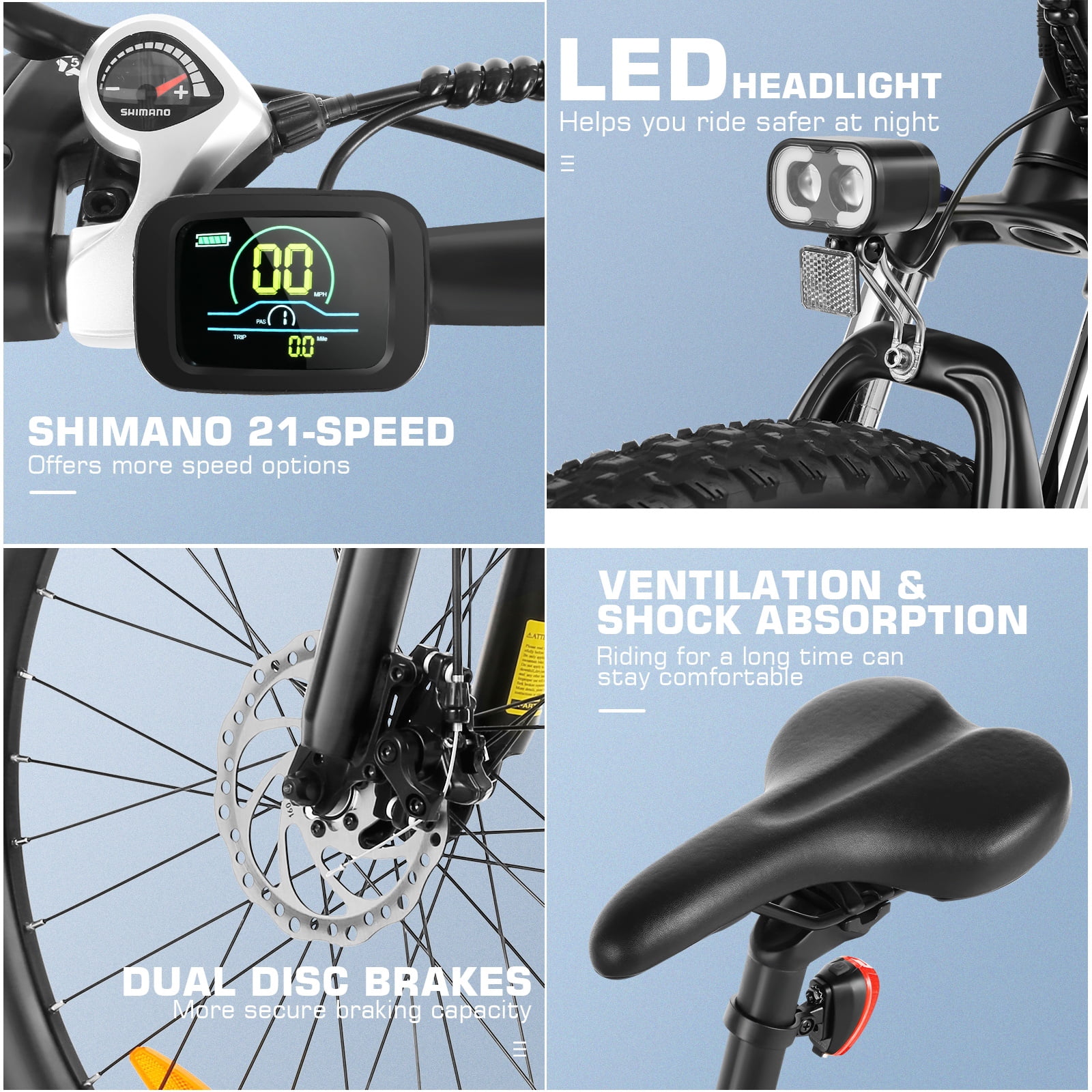Electric Bike, Electric Bike for Adults 26" Ebike 500W Adult Electric Bicycle, 48V 10.4Ah 19.8MPH Electric Mountain Bike, Lockable Suspension Fork, Color LCD Display, Shimano 21 Speed
