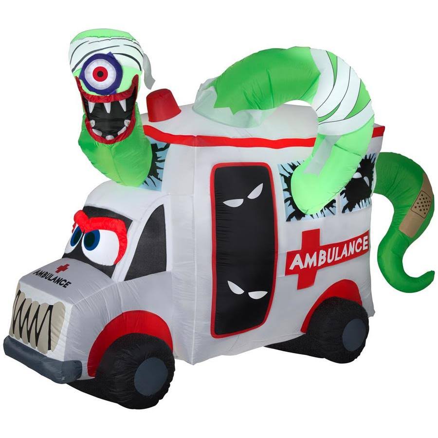 Gemmy 8& Airblown Animated Inflatable Monster Ambulance Car Scene 222036