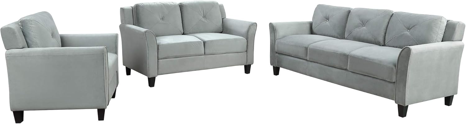 3 Piece Furniture Living Room, Set Including Three Seat Sofa, Loveseat and Single Chair,Button Tufted Modern Couches-Gray