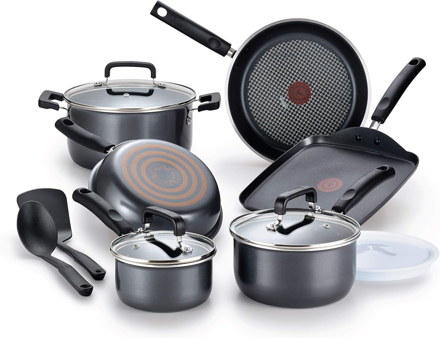 T-fal Signature Nonstick Dishwasher Safe Cookware Set, 12-Piece, Black