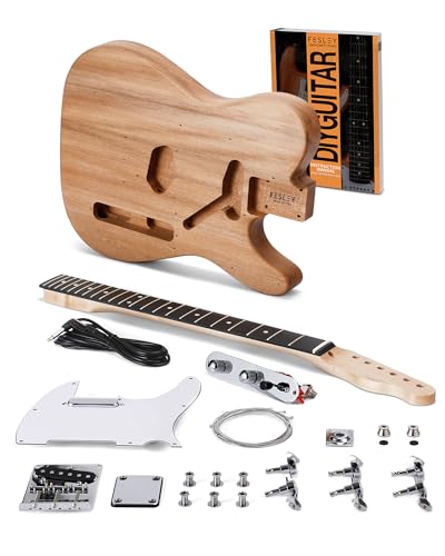Fesley DIY LP Style Electric Guitar with Mahogany Wood Body/Neck, 6 String, Techwood Fretboard, H-H Pickups, Flamed Maple Veneer Top, Build Your Own Guitar Kit - Natural