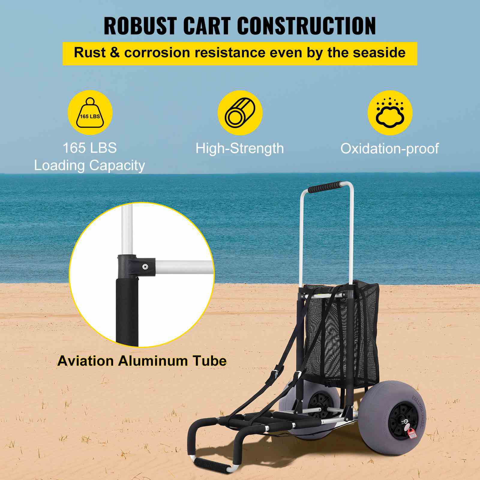 BENTISM Beach Carts for The Sand 165LBS Capacity Adjustable Handle Beach Wagon TPU 23" x 15" Deck with 13" Balloon Wheels for Beach Trips Camping Fishing