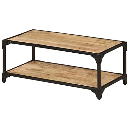 Coffee Table 35.4"x17.7"x13.8" Solid, Mango Wood,Rustic Vintage Mango Wood Coffee Table with Shelf for Living Room, Industrial Side Table with Black Iron Frame