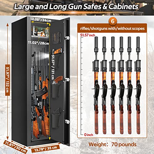 【2024 New】7-8 Rifle Gun Safe Gun Cabinet Fire Resistant with Removable Shelf, Large Unassembled Gun Safes for Home Rifle and Pistols with Silent Mode, Anti-Theft Long Gun Safes for Rifles and Shotguns