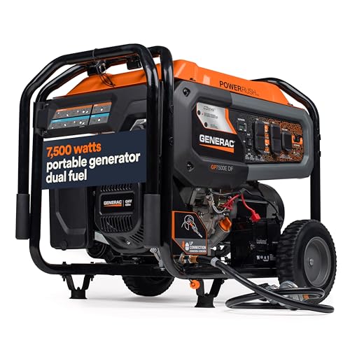 Generac 8,000-Watt Gas-Powered Portable Generator - Electric Start with COsense - PowerRush Advanced Technology - Reliable Power for Emergencies, Recreation, Home - 49 State Compliant - Orange/Black
