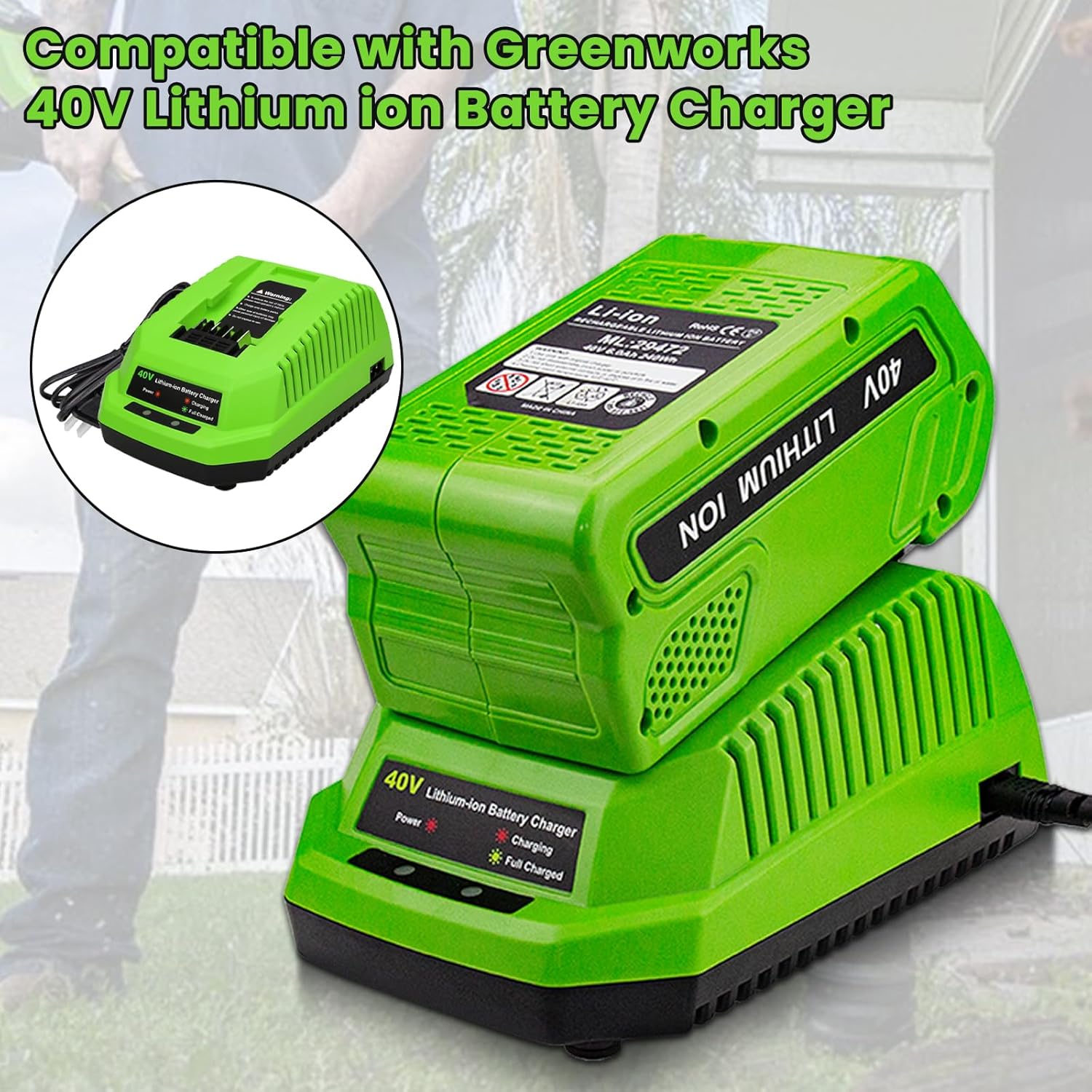 2-Pack 40 Volt 6.0Ah Lithium ion 29462 29472 Battery and 29482 Charger Compatible with Greenworks 40V Battery 29462 29472 G-MAX Power Tools 29252 20202 22262 25312 25322 20642 22272 27062