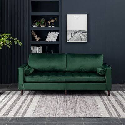 Kimpel 84.6x22 Velvet Square Arm Sofa George Oliver Fabric: Dark Green Velvet