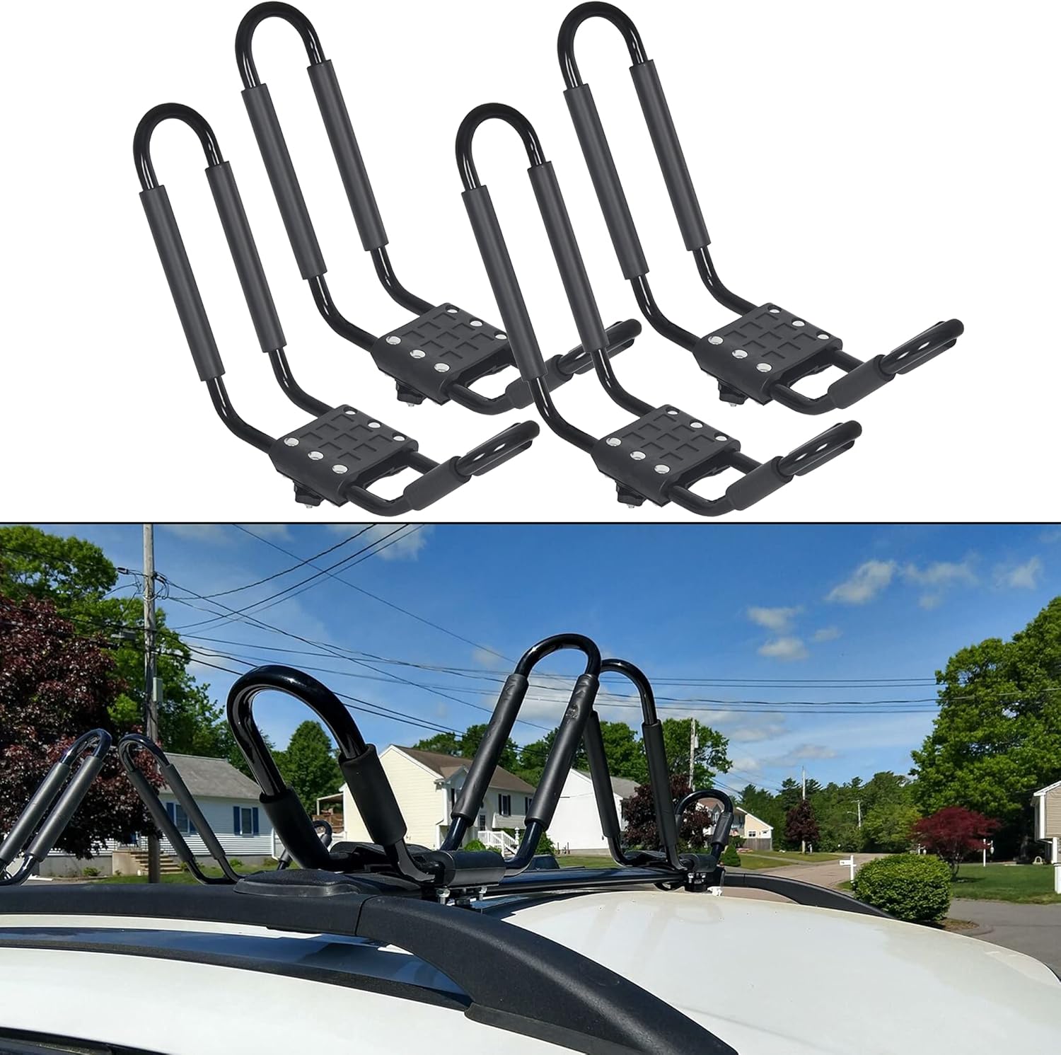 HECASA Universal Kayak Roof Rack J-Bar Rack Carrier Holder Canoe Boat Rack Surf Ski Roof Rack Top Mount Car SUV Truck Crossbar 2 Pairs Pack of 2