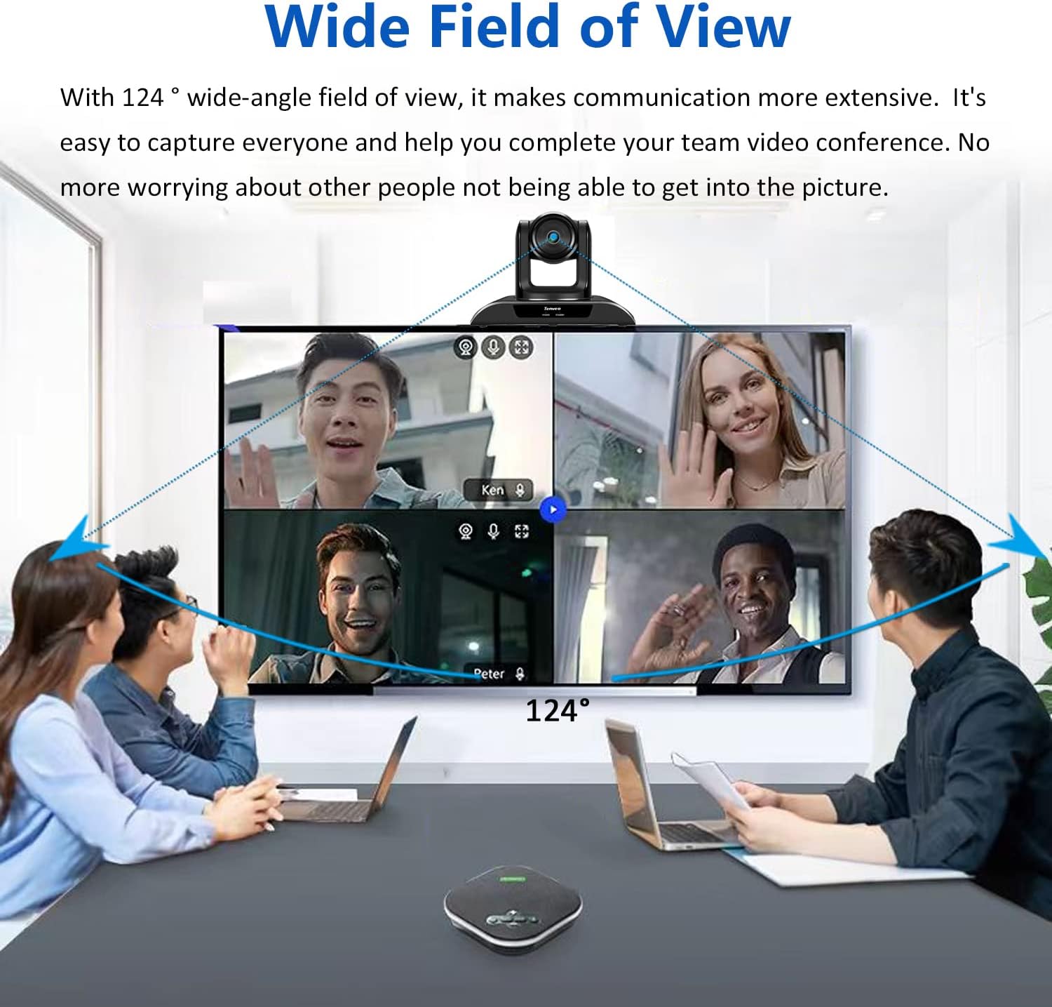 4K PTZ Webcam Video Conference Camera with 5X Digital Zoom and Remote Control USB 124-Degree Wide-Angle for Skype/Teams/Zoom Meeting Live Streaming by TONGVEO