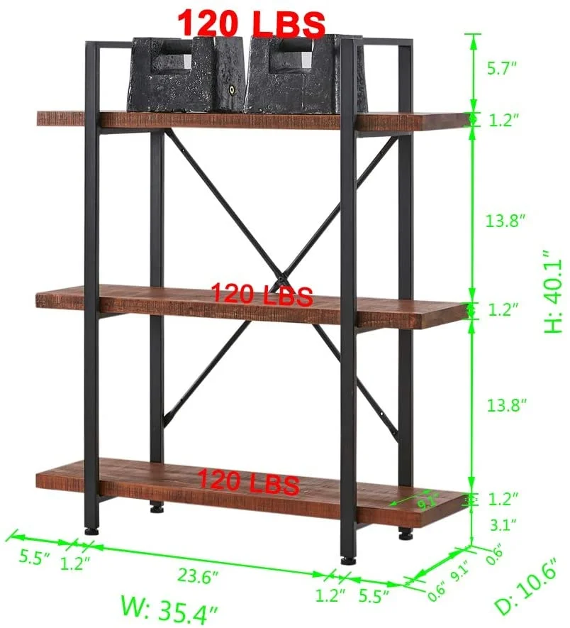sell well 4 Tier Natural Real Wood Bookshelf  4 Shelf Rustic Solid Wooden and Metal Bookcase  Farmhouse Open Vintage Industrial Etagere Book Shelf for Office Living Room Bedroom Storage