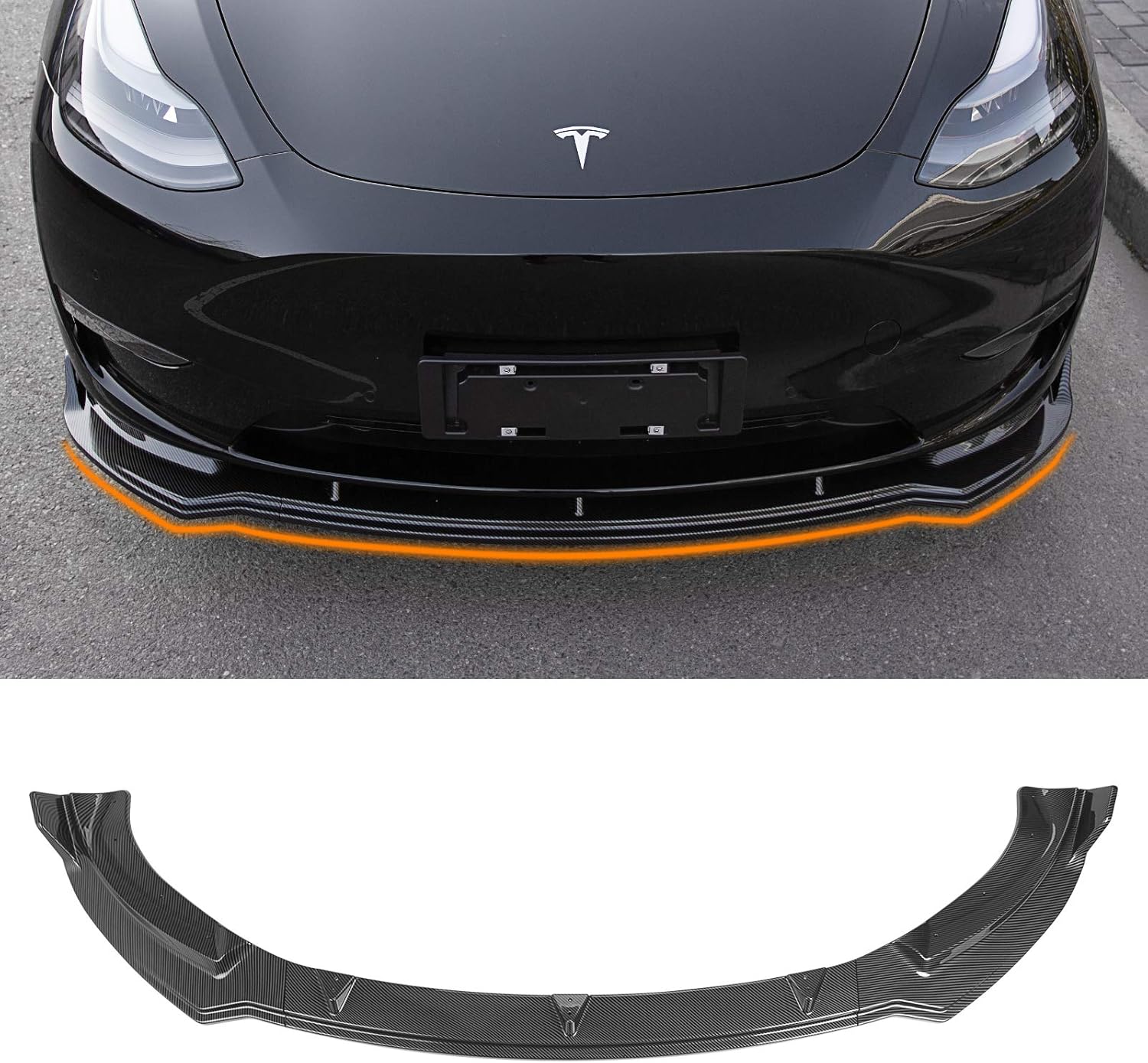 Fit Tesla Model Y Front Bumper Lip Kit Car Mods Spoilers For Tesla Model Y Accessories 2020 2021 2022 (Matte Carbon Fiber Pattern)