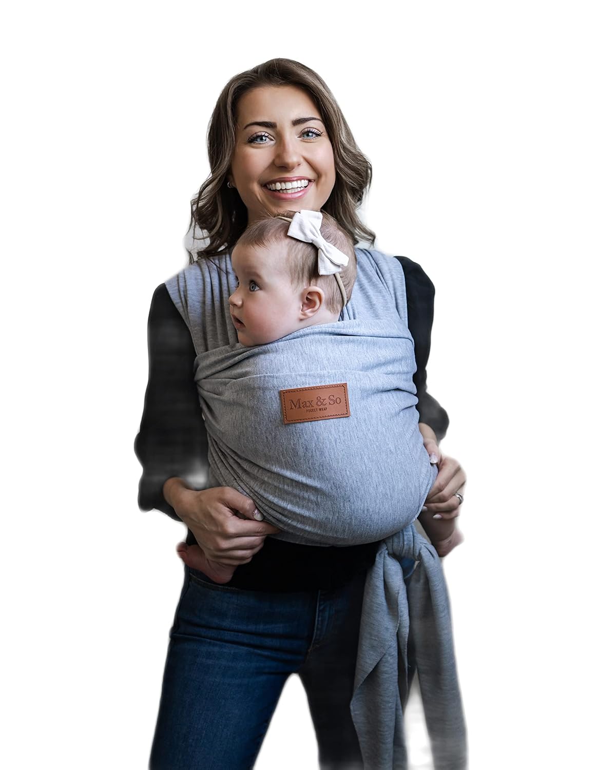Baby Wrap Carrier with Front Pocket - Premium Cotton Baby Sling - One Size Fits All - Baby Carriers for Newborn, Infant - Soft Baby Wearing Carriers to Keeps Your Child Close for Bonding (Black-Gray)