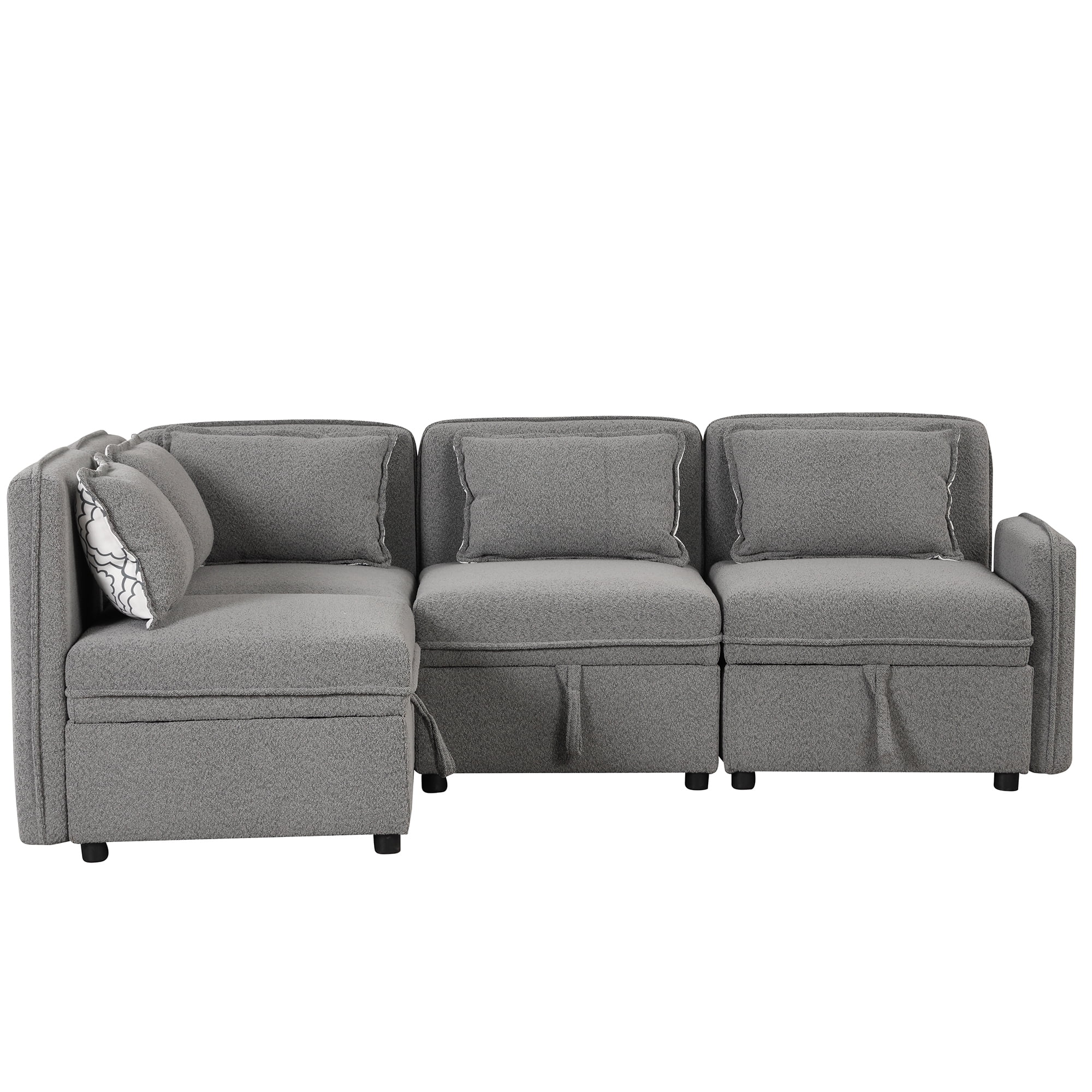 122.8" Convertible Modular Minimalist Sofa Free Combination 4 Seater Sofa Chenille Fabric Sectional sofa with 5 Pillows for Living Room, Office, Apartment, Small Space, Gray
