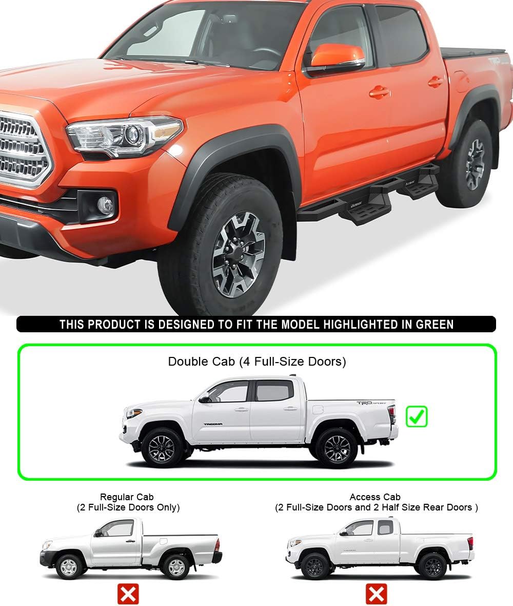 APS iArmor 6.5in Nerf Bars Drop Steps Square Tube Rocker Guards Compatible with Toyota Tacoma Double Cab Crew Cab 05-22