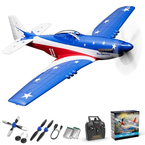 VOLANTEXRC RC Plane, 4 Channel Remote Control Airplane Fighter RTF with 6-Axis Gyro, 3 Modes & Aerobatics Easy to Fly, 2.4GHz Radio Controlled Aircraft for Beginners, Boys & Adults, P51D Mustang, Red
