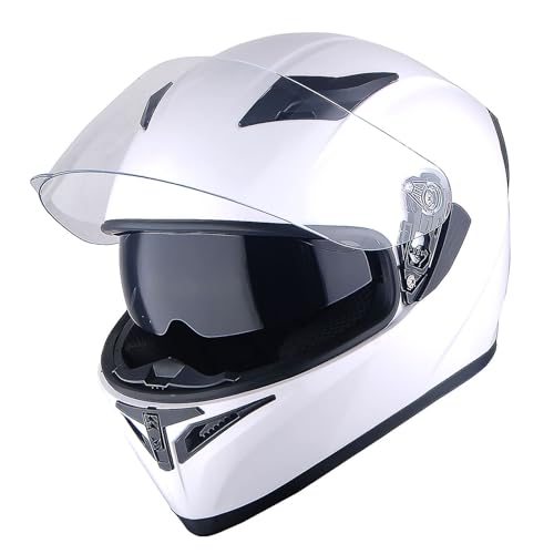 1Storm Motorcycle Full Face Dual Visor Helmet Bundle with Spoiler and Motorcycle Bluetooth Headset: HJK316 Matt Black