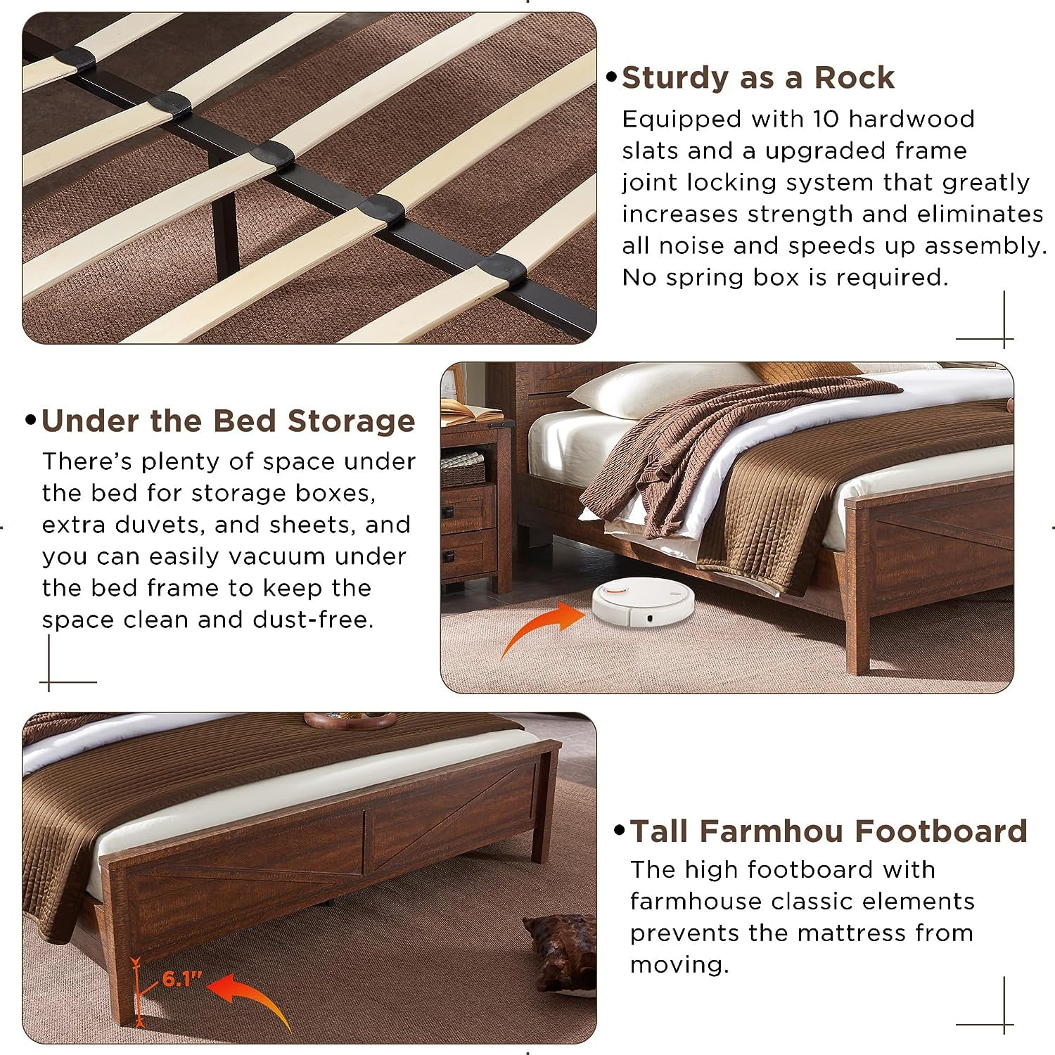 OKD Modern Farmhouse Full Platform Bed with Bookcase Headboard Storage and Charging Station, No Box Spring Needed, Anitique White Finish