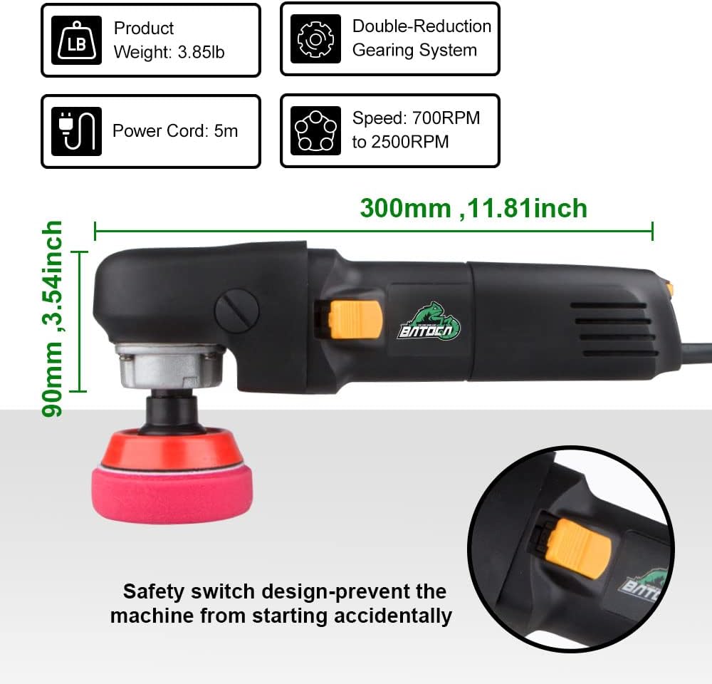 BATOCA Mini Buffer Polisher, 3 inch Rotary Polisher, 1inch-5inch Car Buffer Sets, 6-Level Speed Mini Polishing Machine, Car Polisher with Foam Polishing Pads, Polisher for Car Detailing